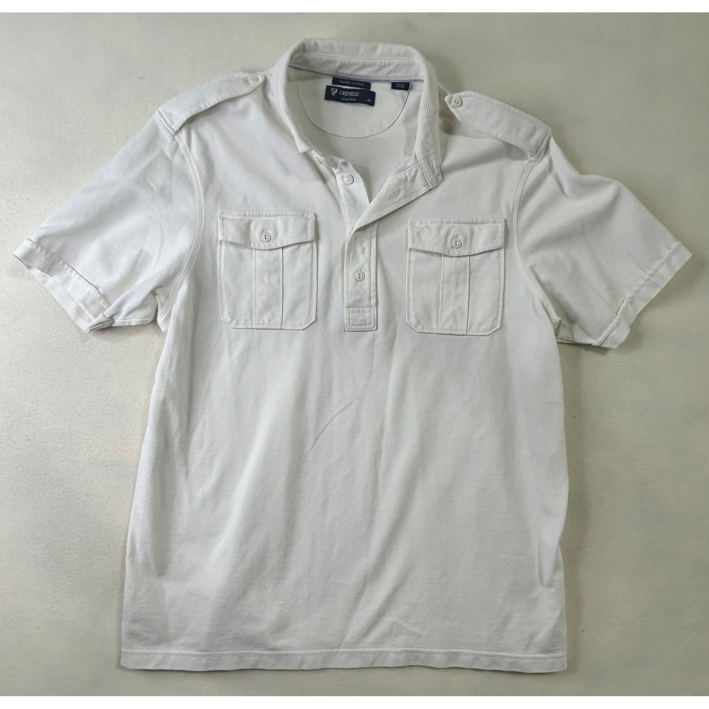 Cremieux Collection Mens White Supima Cotton Military Polo Shirt Large